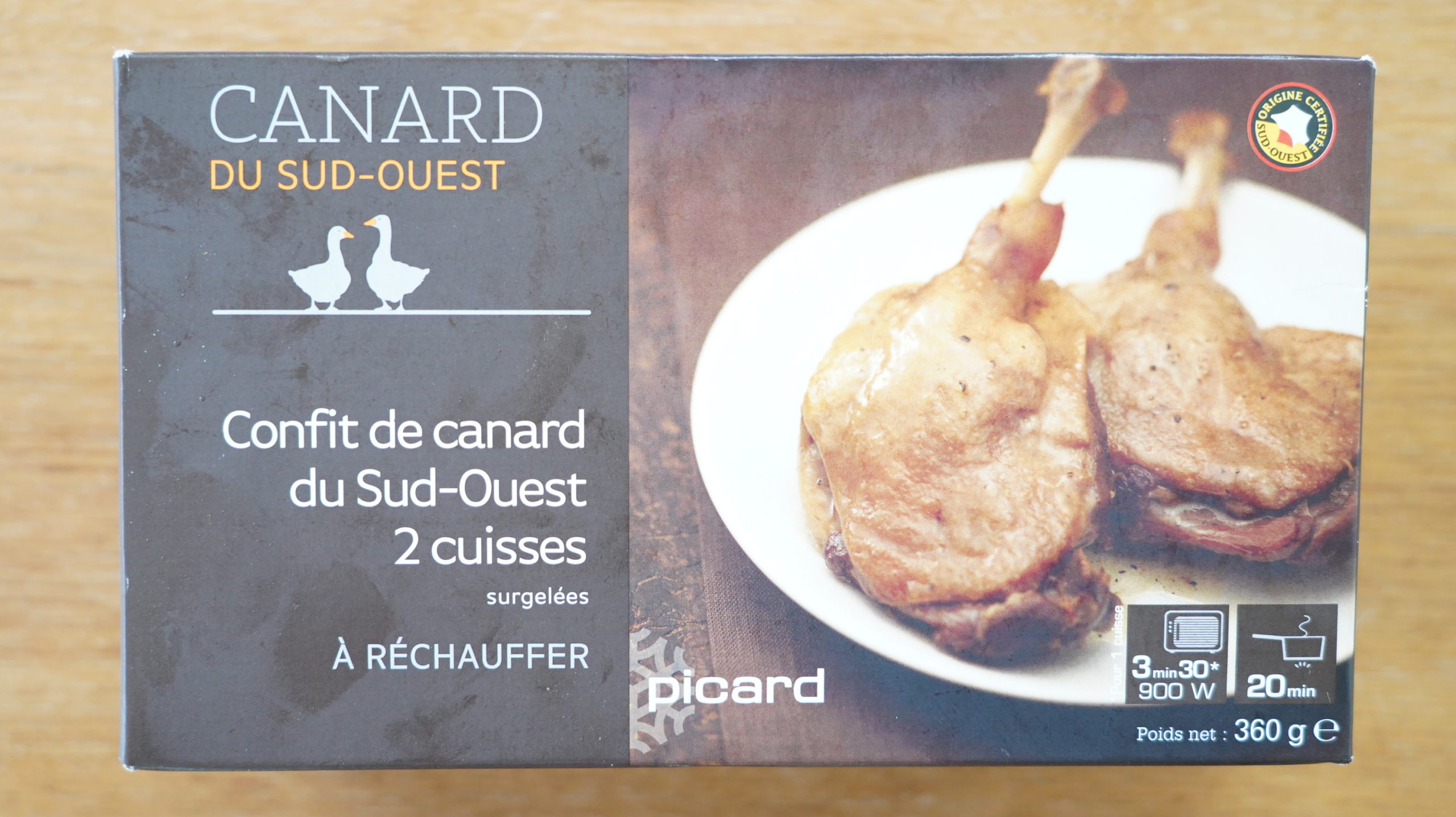 ピカールのおすすめ冷凍食品「フランス南西部産・鴨肉のコンフィ」のパッケージ写真