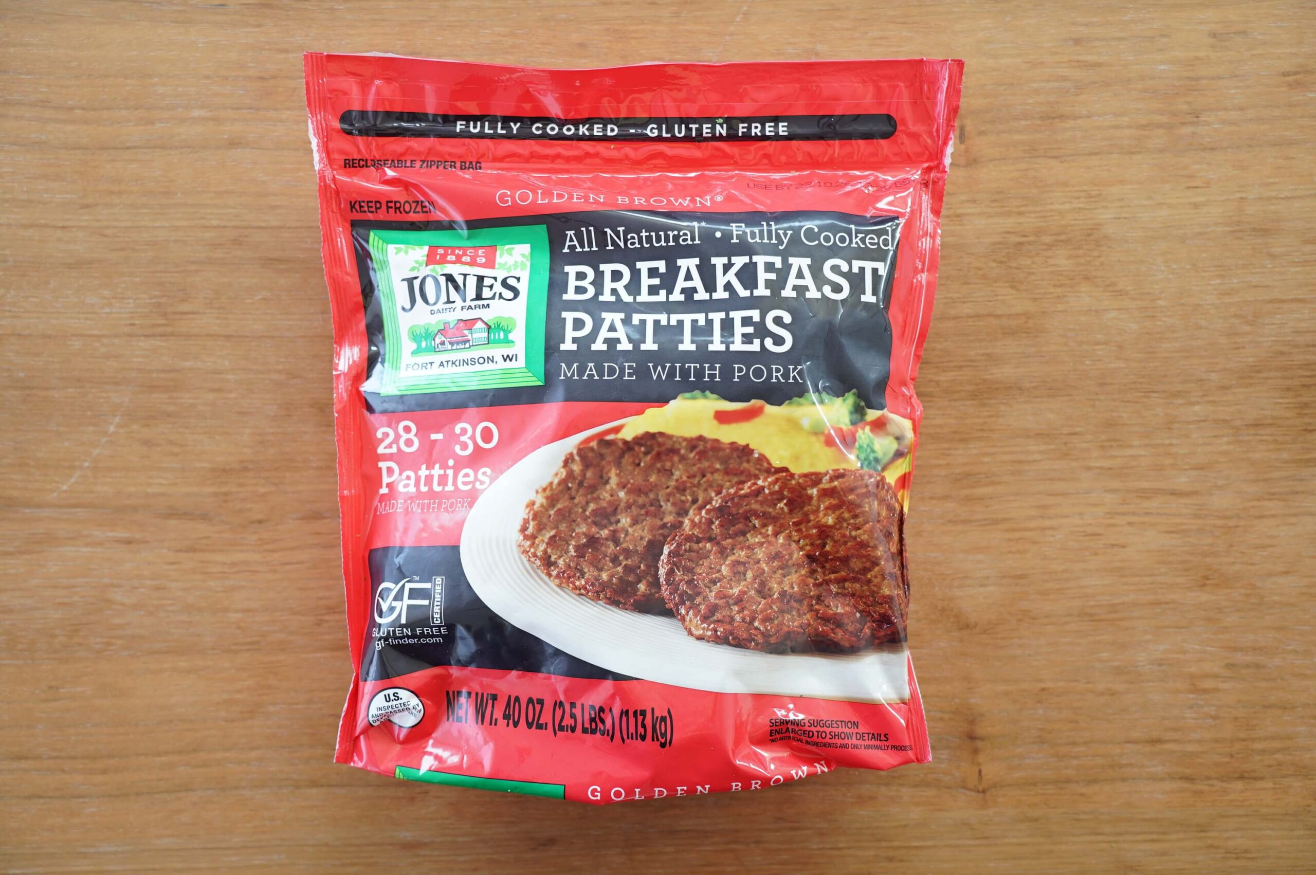 コストコのおすすめ冷凍食品「ジョーンズ デイリーファーム ブレックファスト ポークパティ」のパッケージ写真